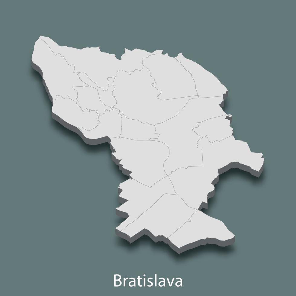 El mapa isométrico 3d de bratislava es una ciudad de eslovaquia vector