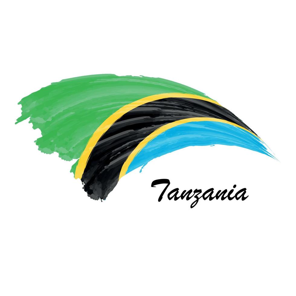 Watercolor painting flag of Tanzania. Brush stroke illustration vector