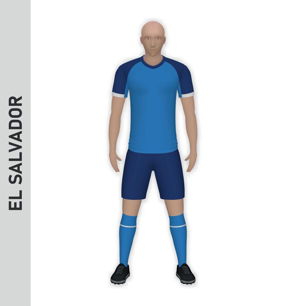 3D realistic soccer player mockup. El Salvador Football Team Kit vector
