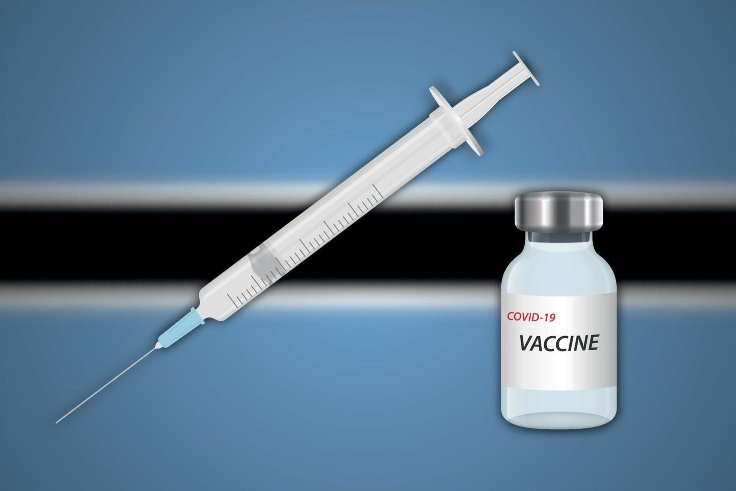 Syringe and vaccine vial on blur background with Botswana flag, vector