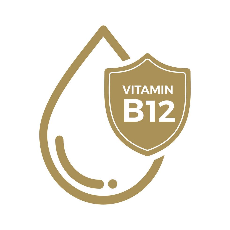 logotipo de icono de vitamina b12 protección de escudo de gota dorada, ilustración de vector de salud de antecedentes médicos