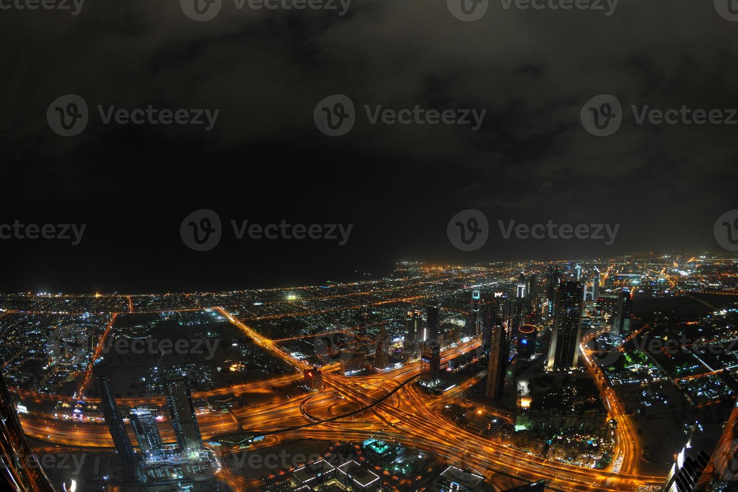 Panorama of down town Dubai city at night photo