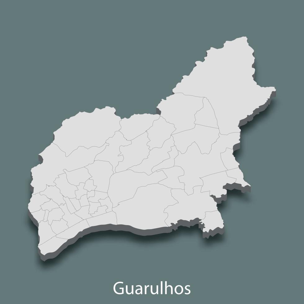 3d isometric map of Guarulhos is a city of Brazil vector