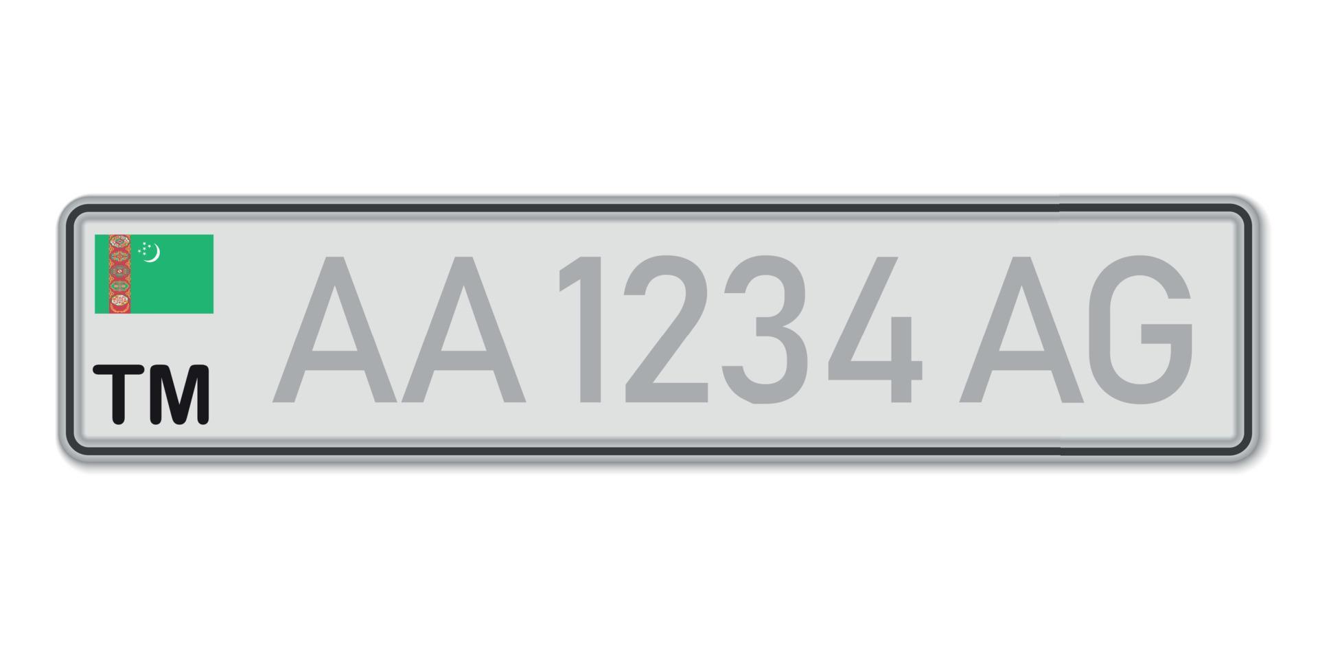 Car number plate. Vehicle registration license of Turkmenistan. vector