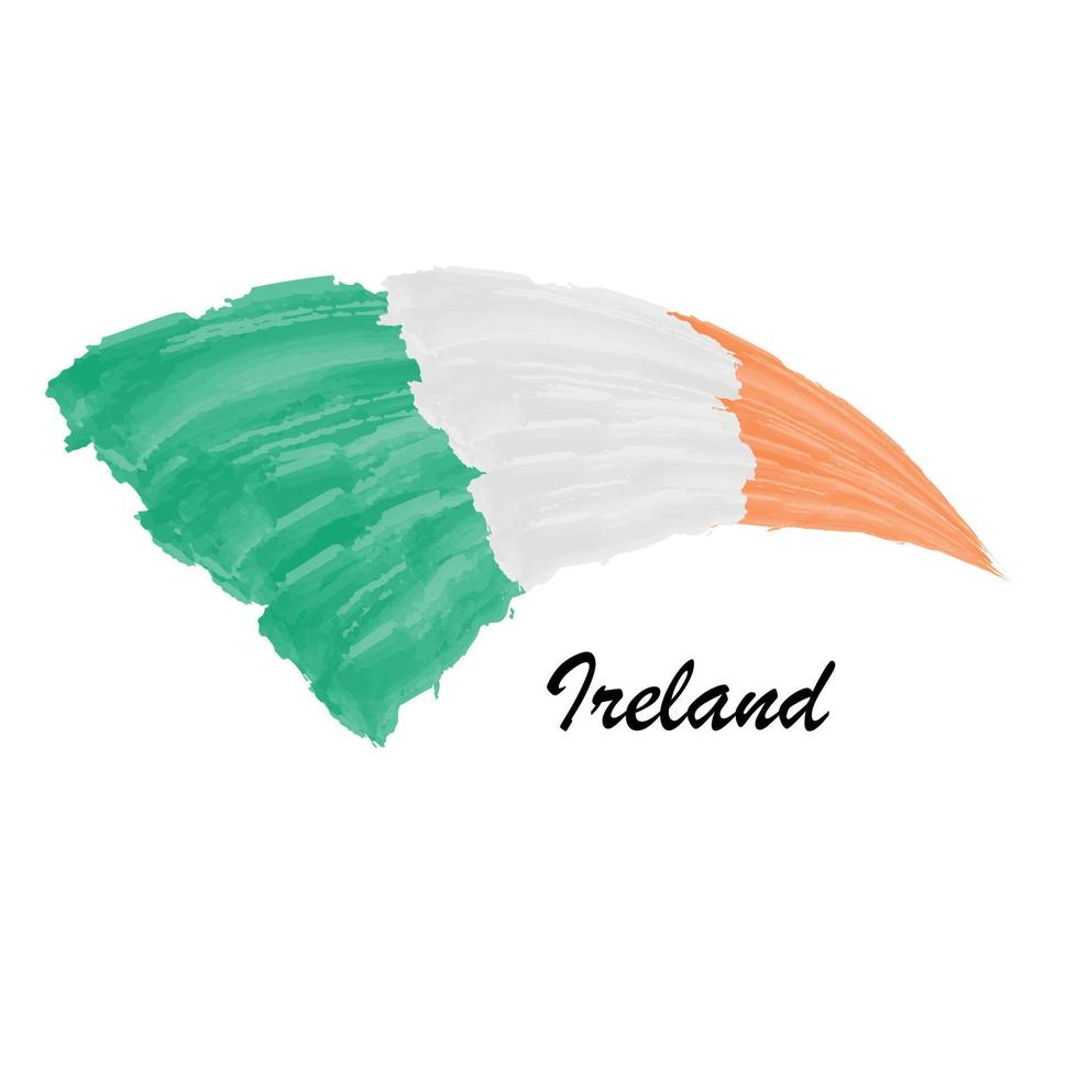 Watercolor painting flag of Ireland. Brush stroke illustration vector