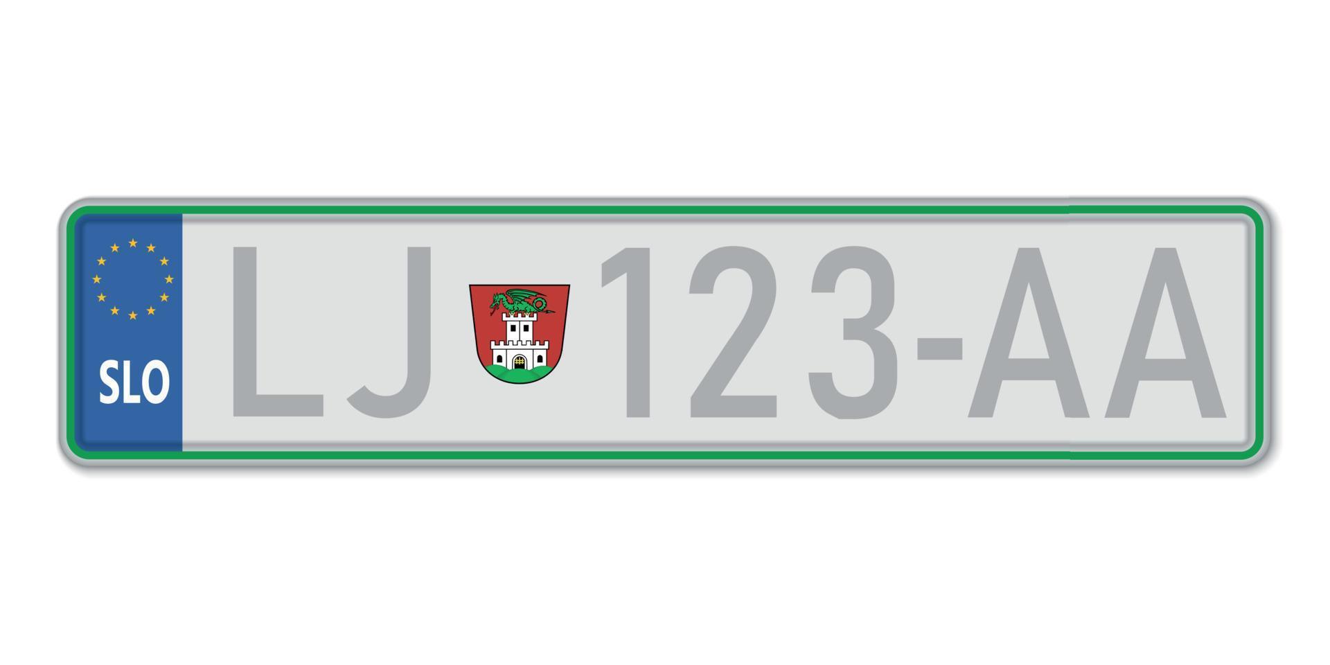Car number plate. Vehicle registration license of Slovenia vector