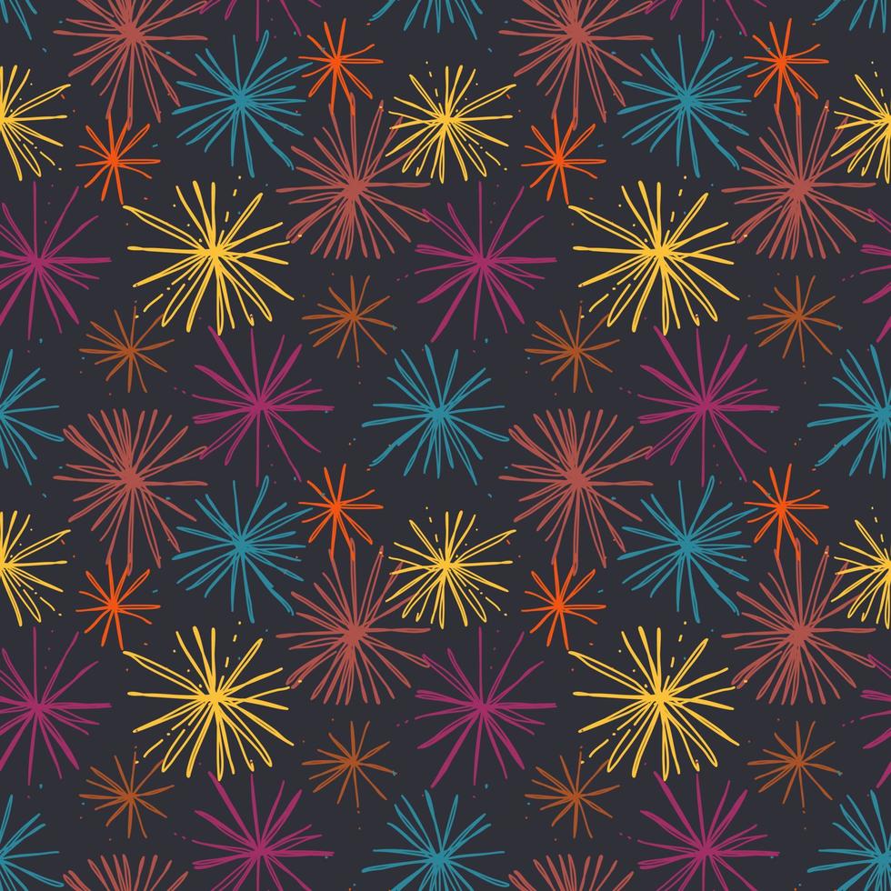 Line art of fireworks. Seamless pattern of fireworks. Decorative pattern on fabric, kimono, yukata. vector