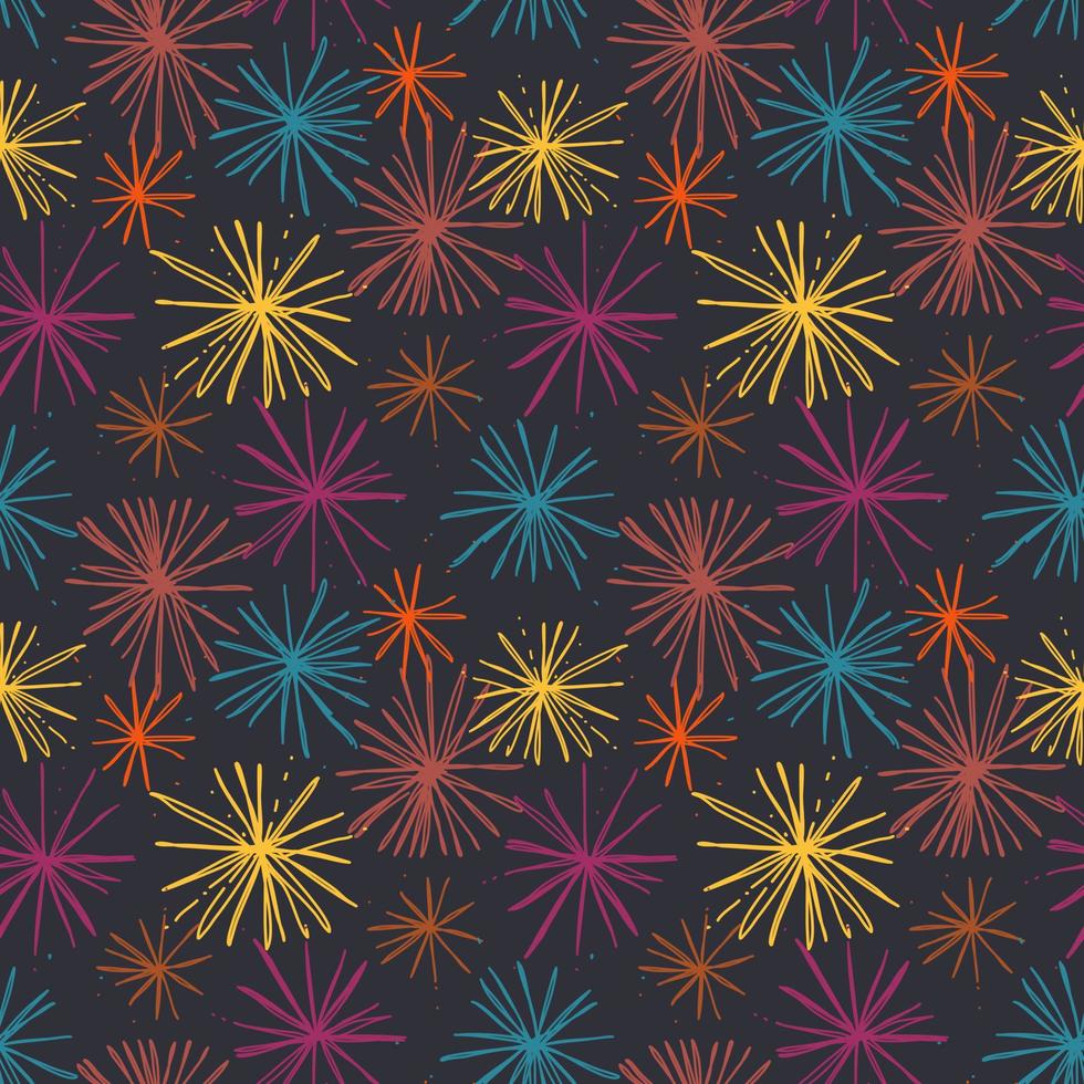 Line art of fireworks. Seamless pattern of fireworks. Decorative pattern on fabric, kimono, yukata. vector