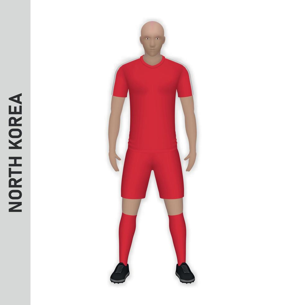 Maqueta de jugador de fútbol realista en 3d. kit de equipo de fútbol de corea del norte vector