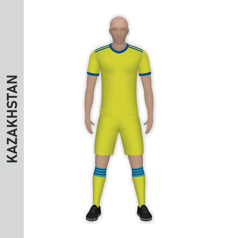 Maqueta de jugador de fútbol realista en 3d. equipación de la selección de fútbol de kazajstán vector