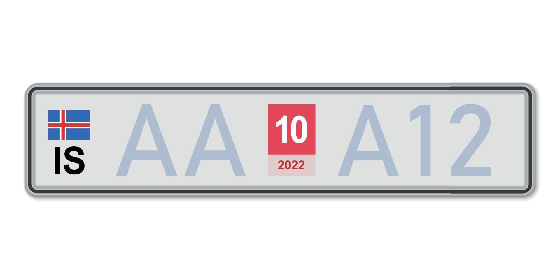 Car number plate. Vehicle registration license of Iceland vector