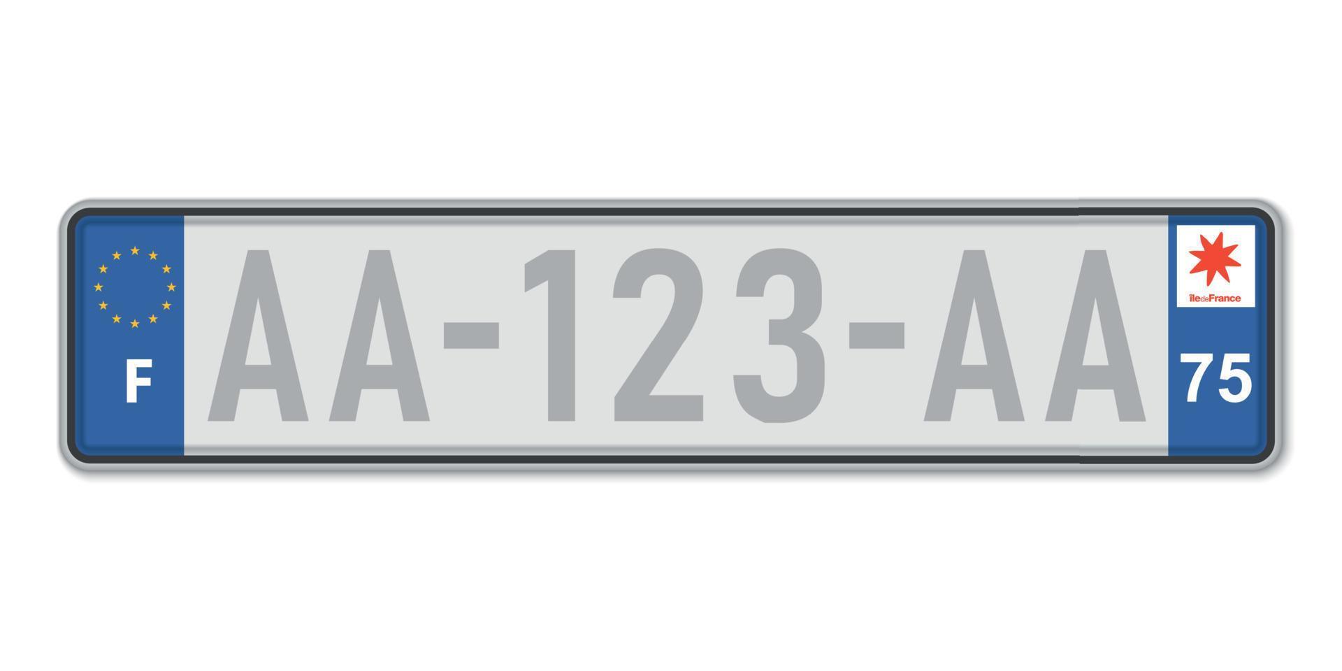 Car number plate. Vehicle registration license of France vector