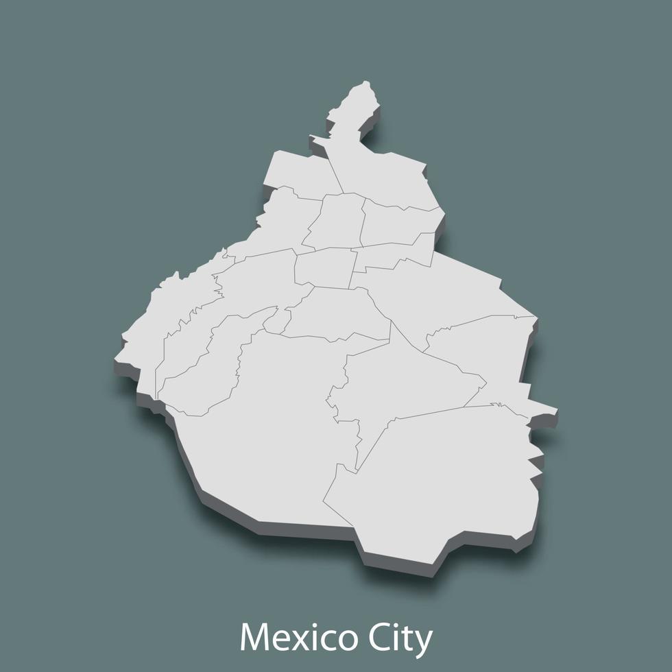 El mapa isométrico 3d de la ciudad de méxico es una ciudad de méxico. vector