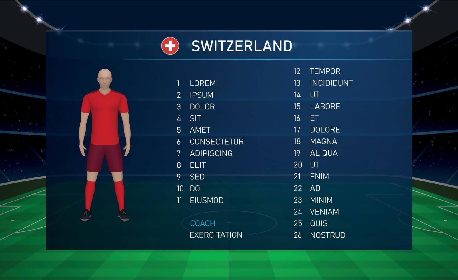 Football scoreboard broadcast graphic with squad soccer team Switzerland vector