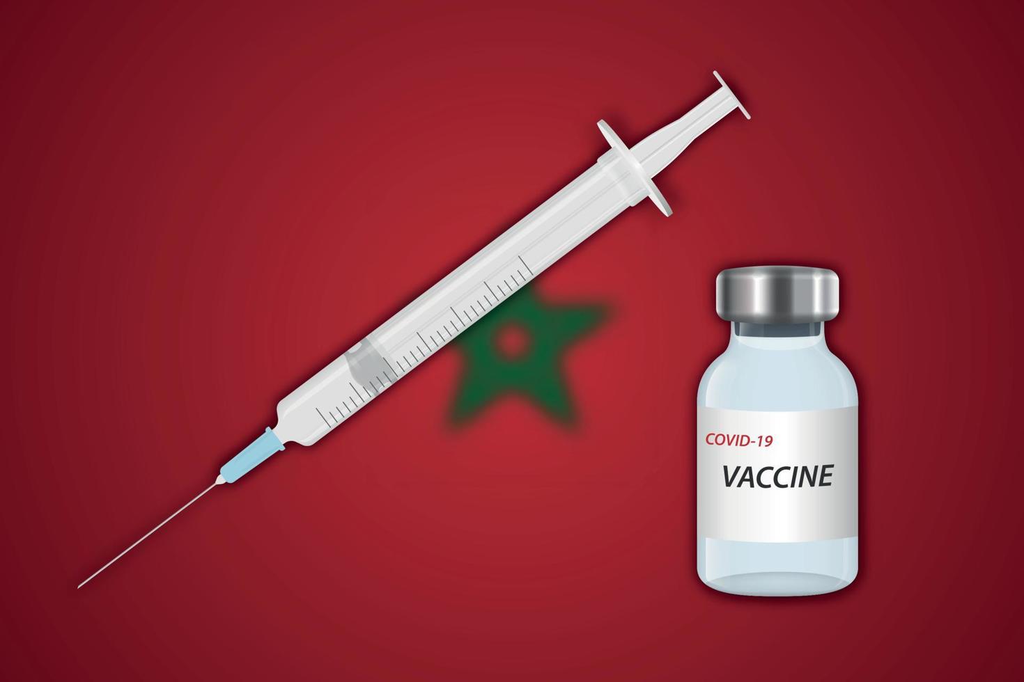 Syringe and vaccine vial on blur background with Morocco flag vector