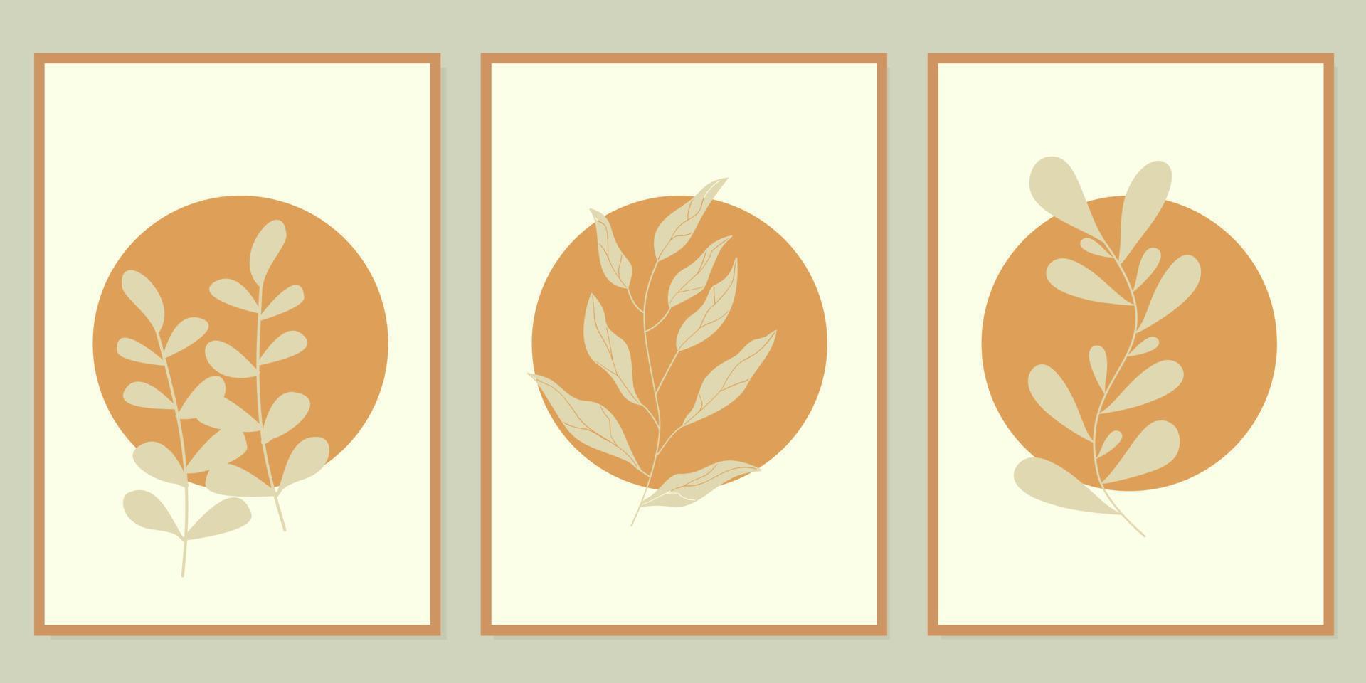 set of aesthetic boho wall decor designs. design template with leaf silhouette elements vector