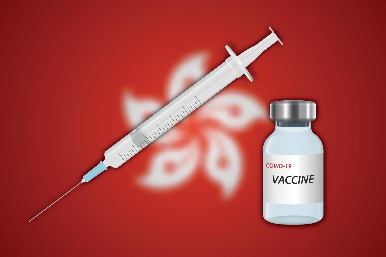Syringe and vaccine vial on blur background with Hong Kong flag vector