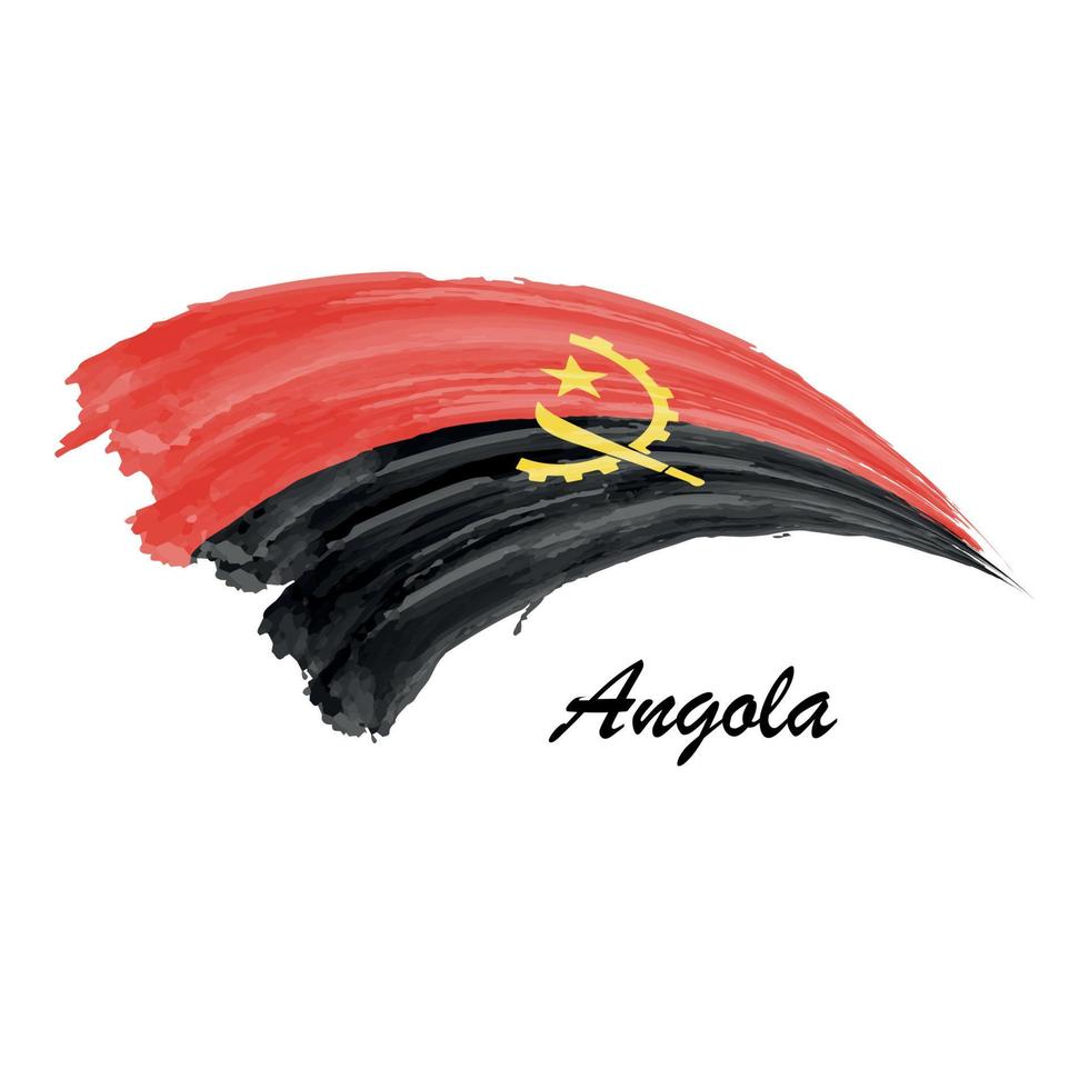 Watercolor painting flag of Angola. Brush stroke illustration vector