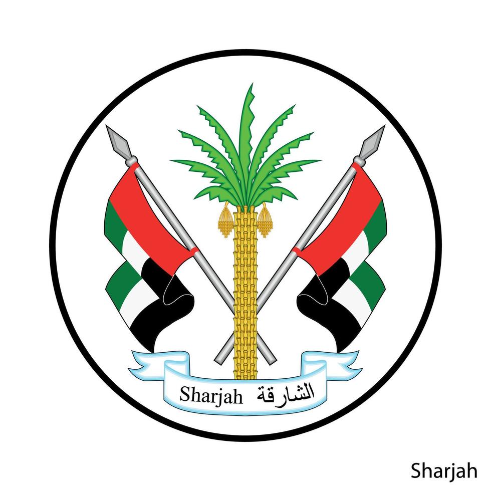 Coat of Arms of Sharjah is a United Arab Emirates region. Vector