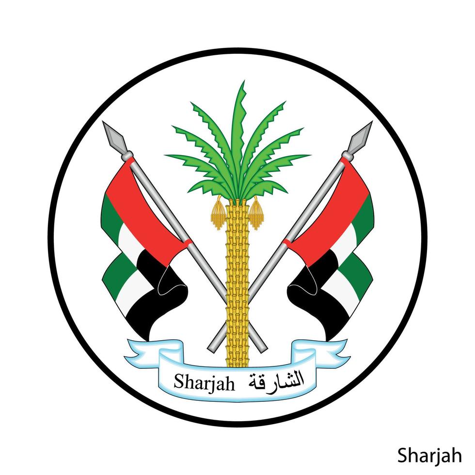 escudo de armas de sharjah es una región de los emiratos árabes unidos. vector