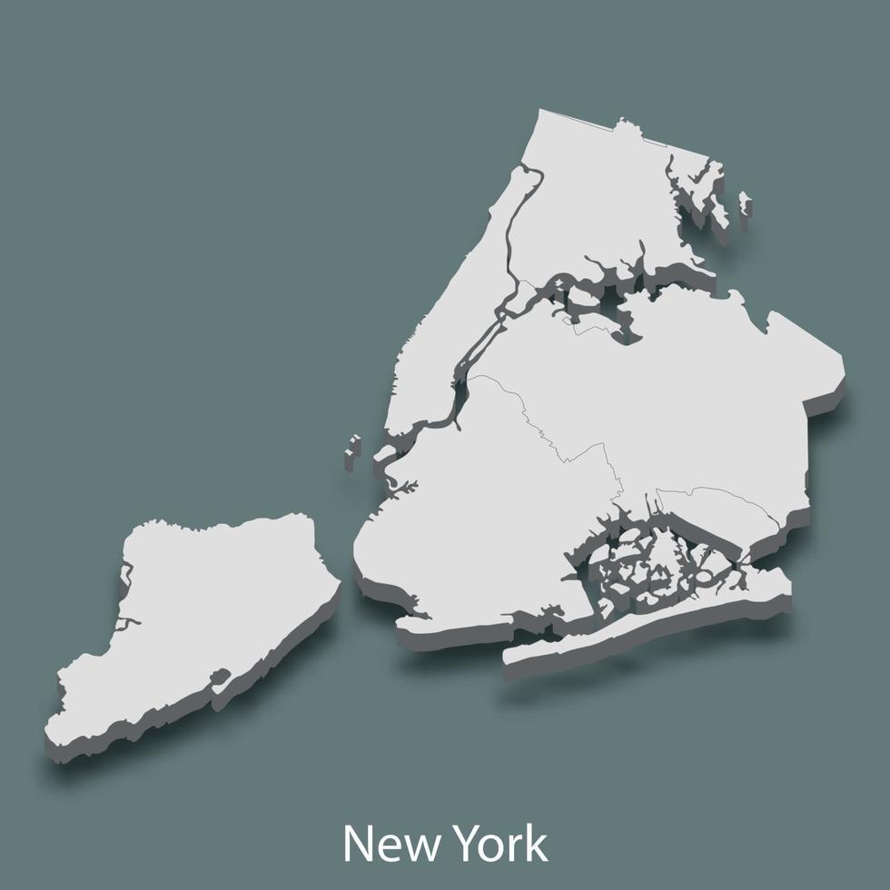 El mapa isométrico 3d de nueva york es una ciudad de estados unidos vector