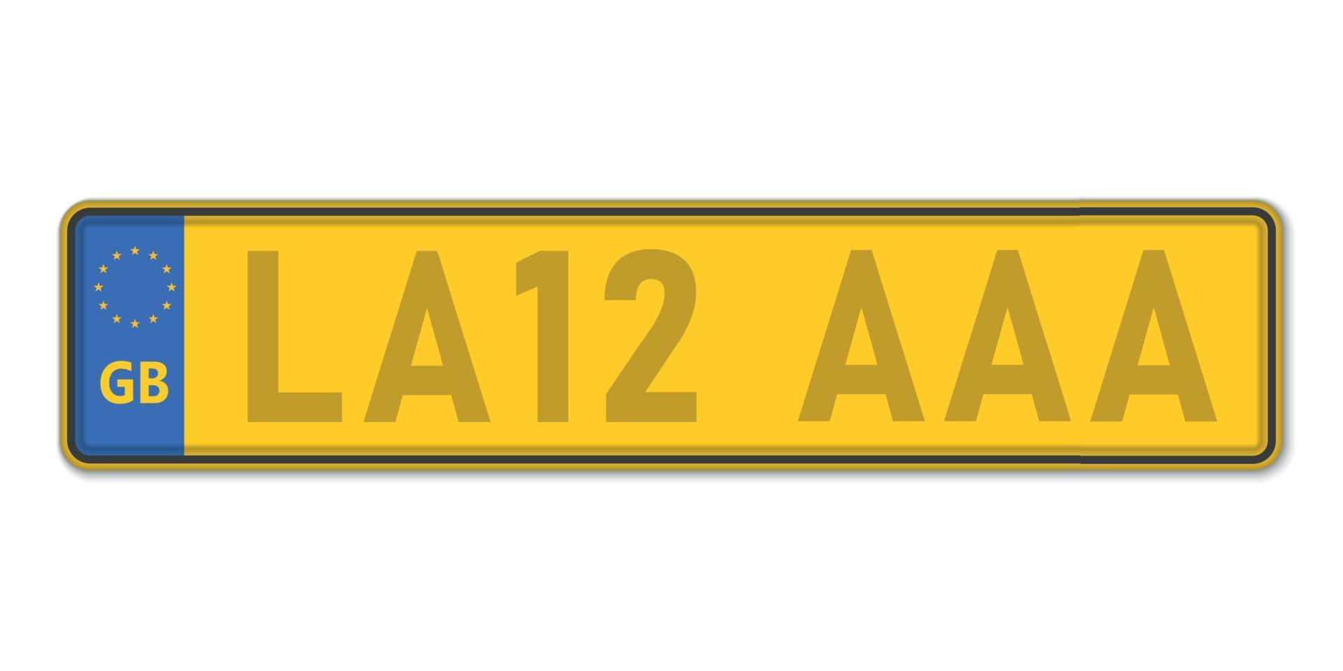 Car number plate. Vehicle registration license of United Kingdom vector