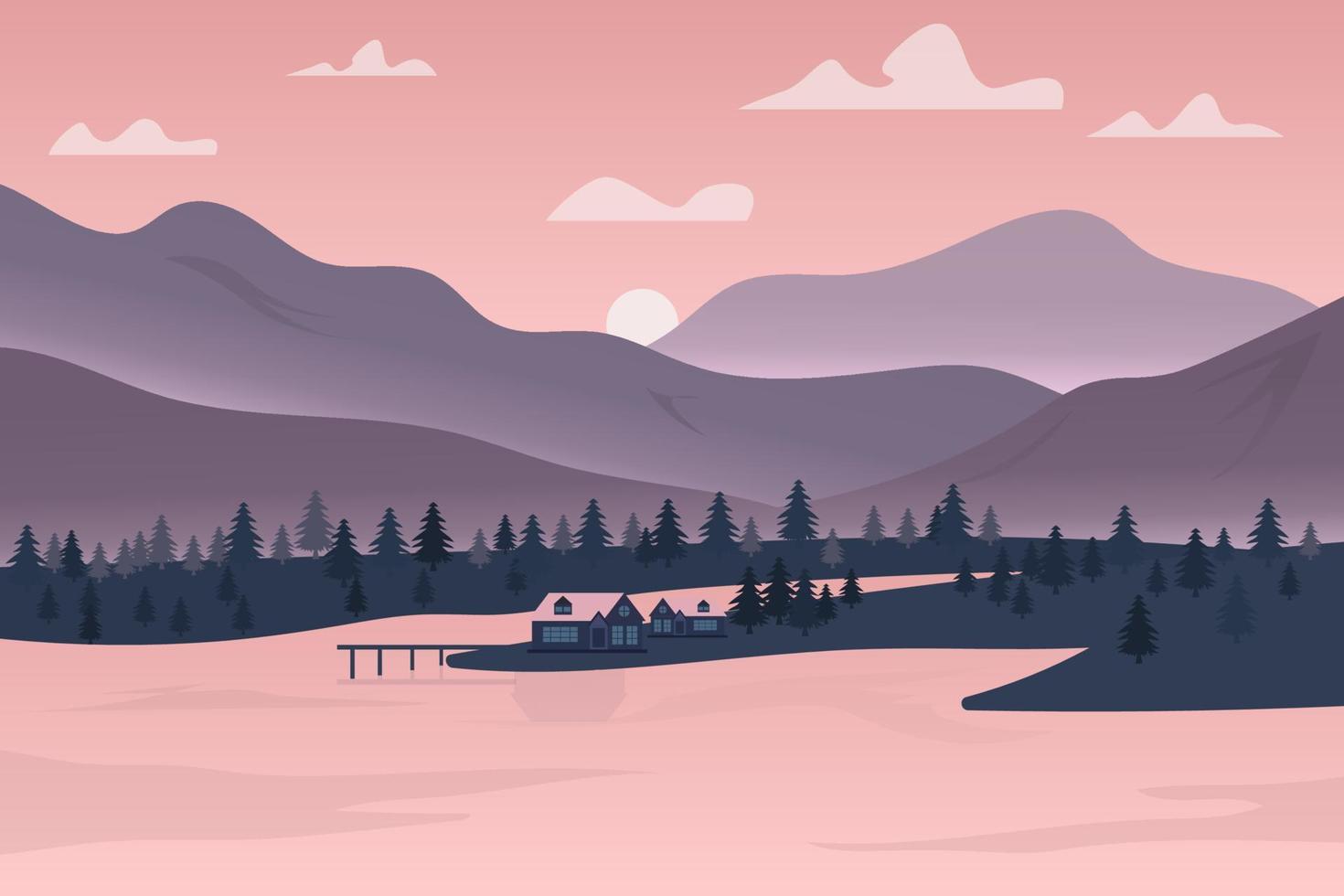 hermoso paisaje de bosque de pinos con fascinantes vistas a la montaña vector gratis