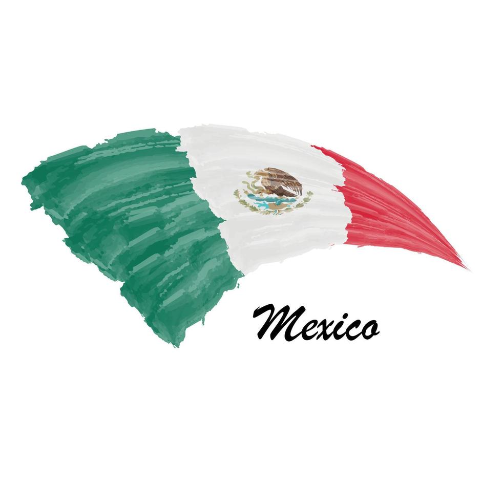 Watercolor painting flag of Mexico. Brush stroke illustration vector