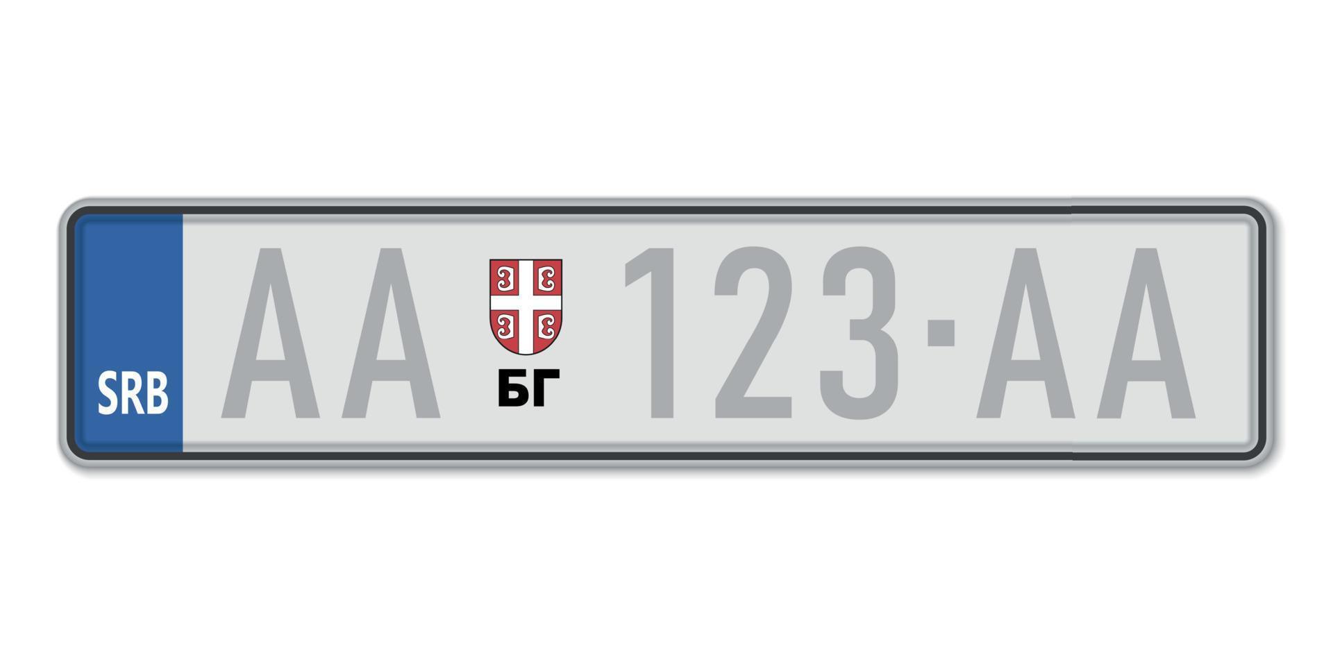 Car number plate. Vehicle registration license of Serbia vector