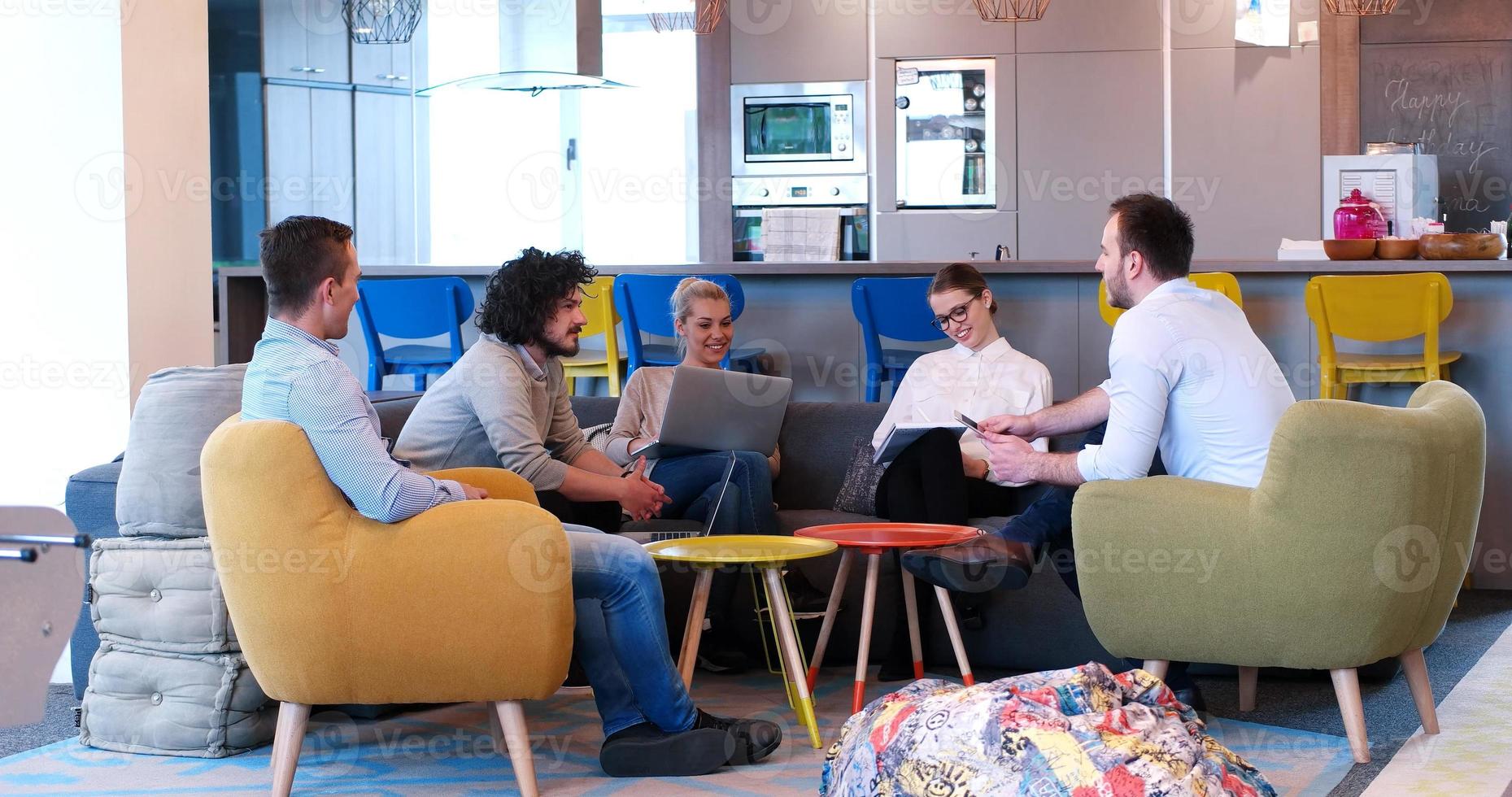 Startup Business Team At A Meeting at modern office building photo