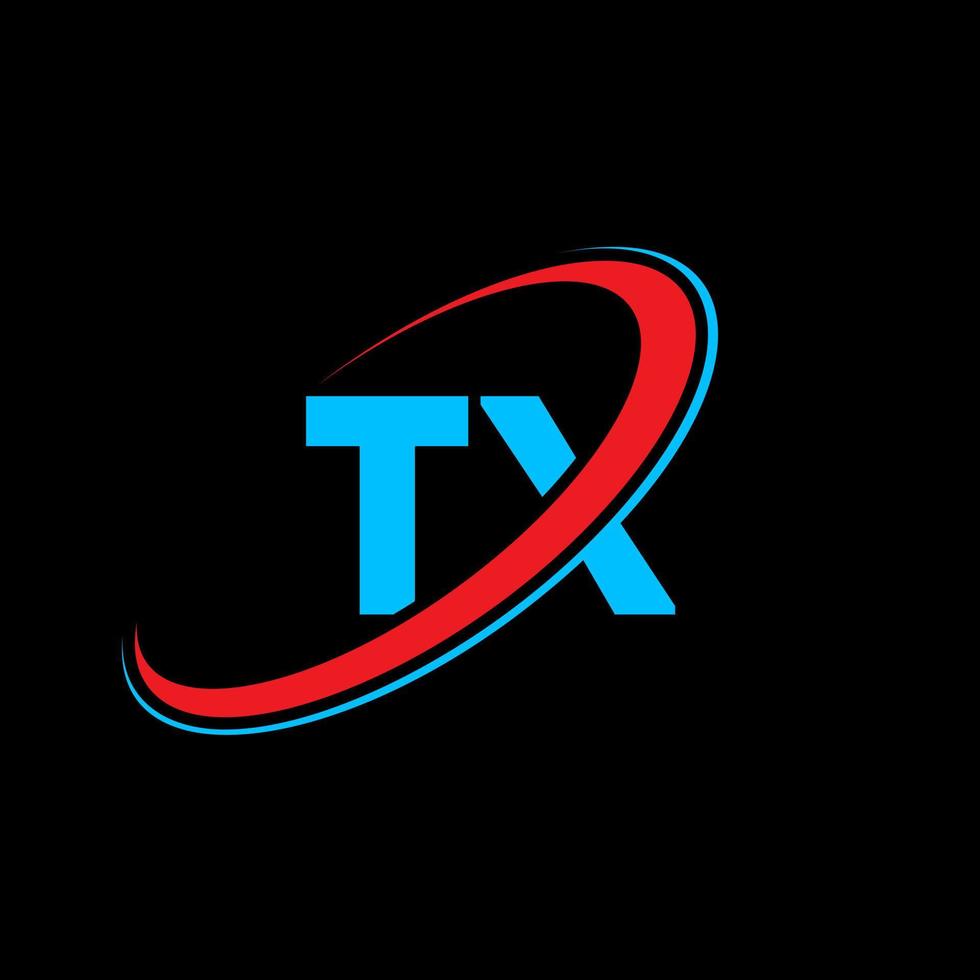 TX T X letter logo design. Initial letter TX linked circle uppercase monogram logo red and blue. TX logo, T X design. tx, t x vector