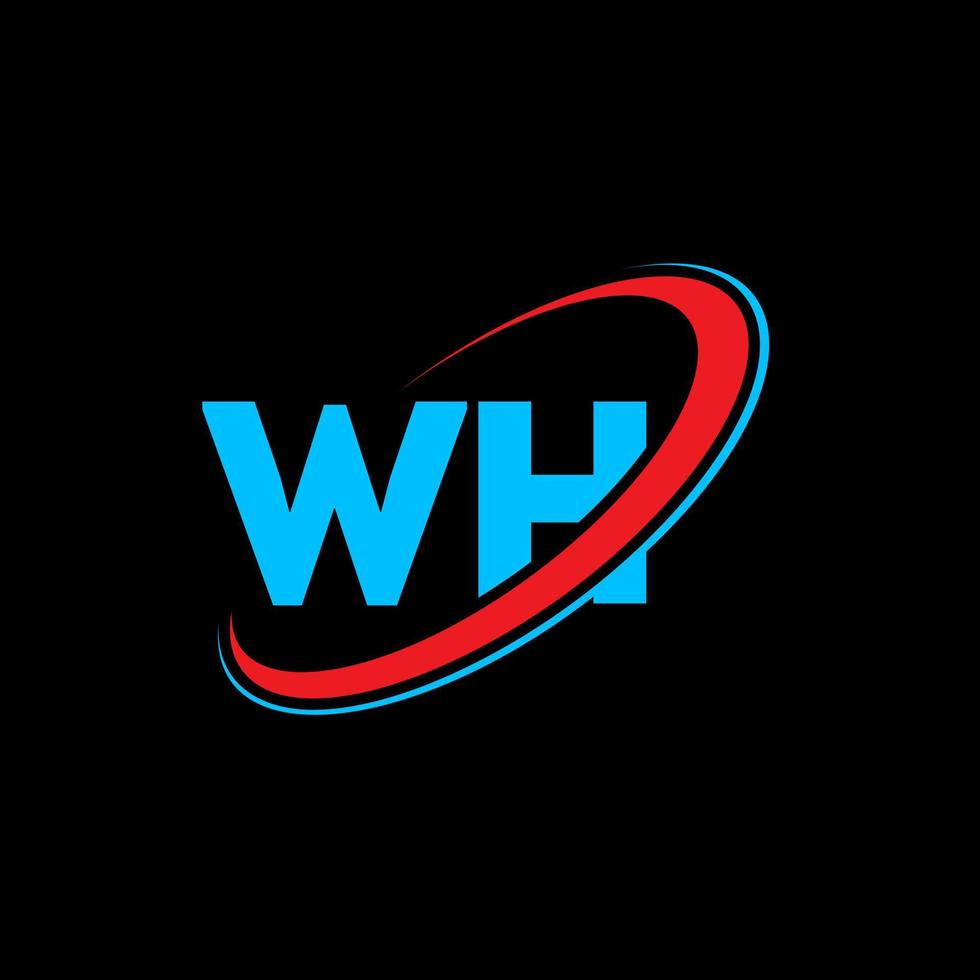 diseño del logotipo de la letra wh wh. letra inicial wh círculo vinculado en mayúsculas logo monograma rojo y azul. qué logotipo, qué diseño. qué, qué vector