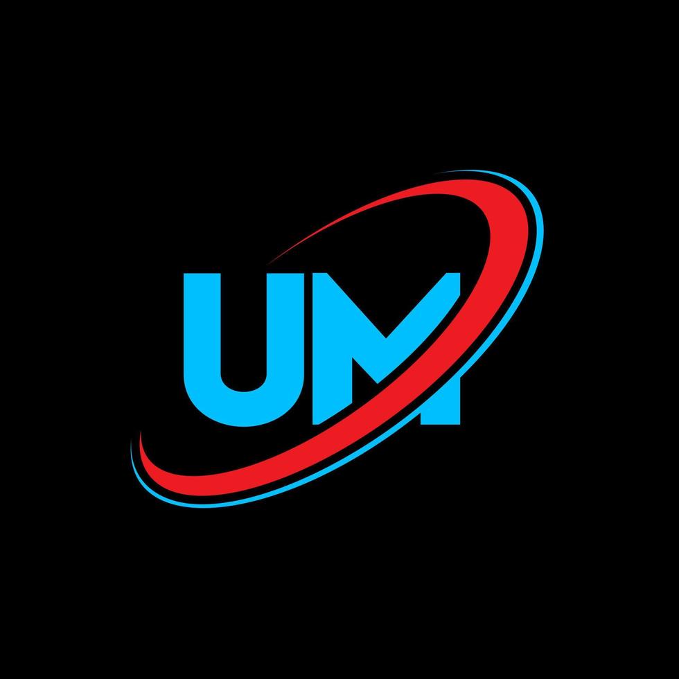 UM U M letter logo design. Initial letter UM linked circle uppercase monogram logo red and blue. UM logo, U M design. um, u m vector