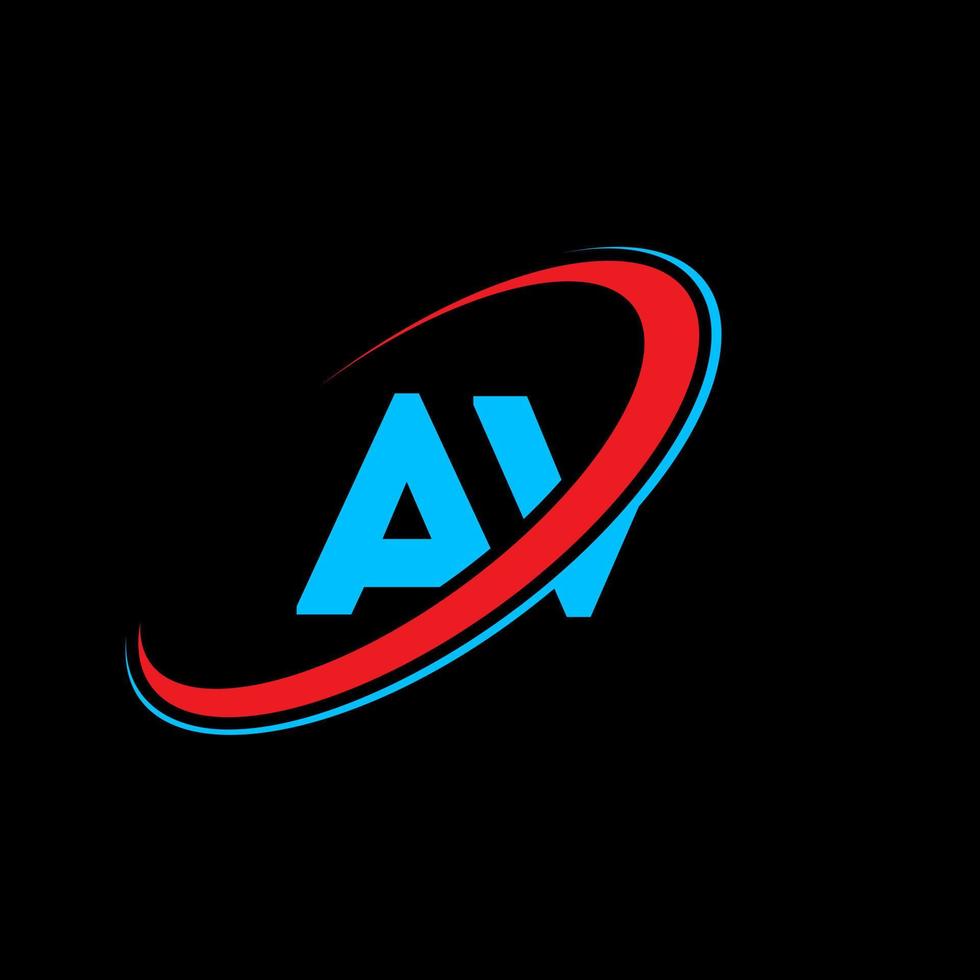 AV A V letter logo design. Initial letter AV linked circle uppercase monogram logo red and blue. AV logo, A V design. av, a v vector