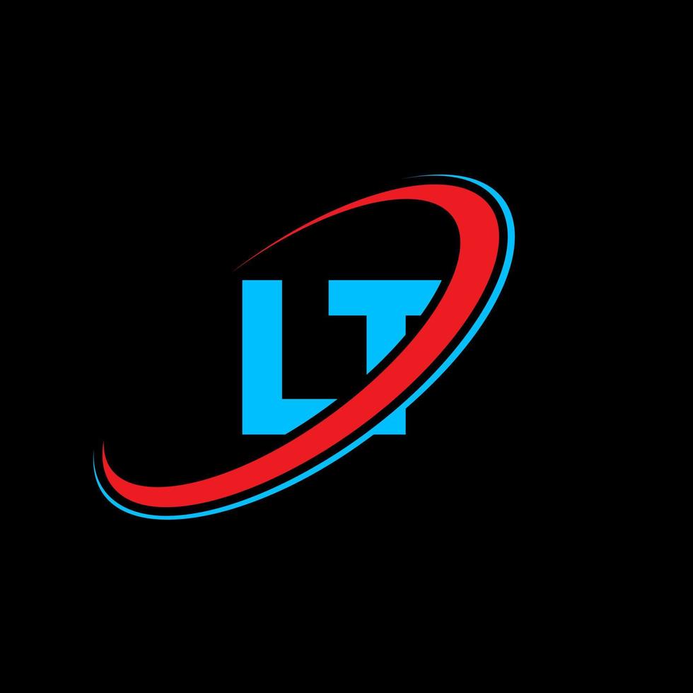 LT L T letter logo design. Initial letter LT linked circle uppercase monogram logo red and blue. LT logo, L T design. lt, l t vector