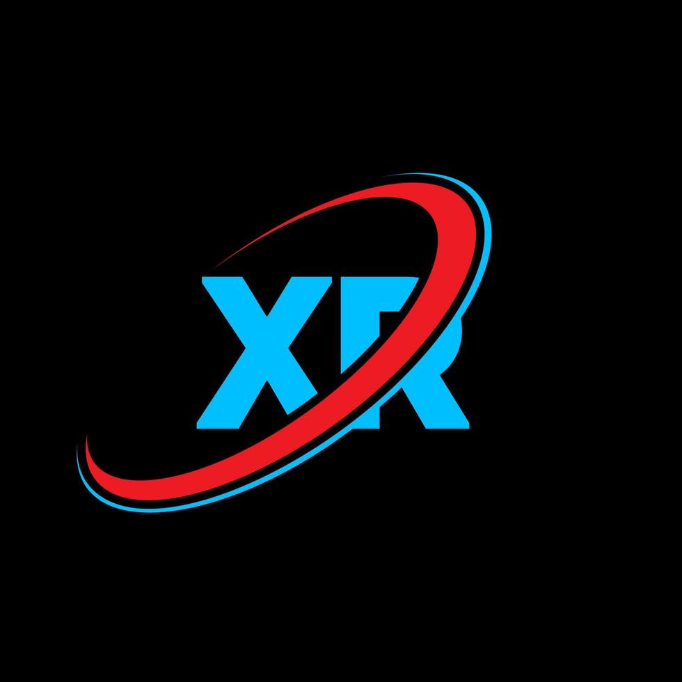 XR X R letter logo design. Initial letter XR linked circle uppercase monogram logo red and blue. XR logo, X R design. xr, x r vector