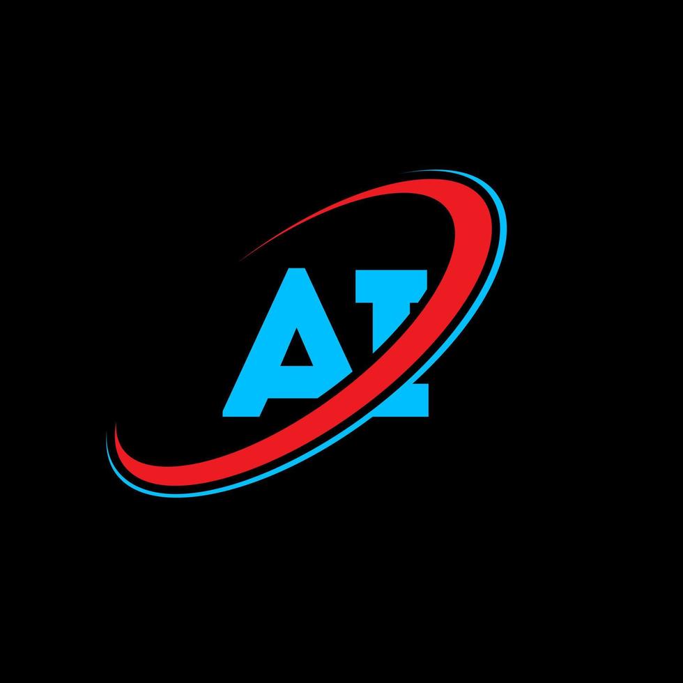 AI A I letter logo design. Initial letter AI linked circle uppercase monogram logo red and blue. AI logo, A I design. ai, a i vector