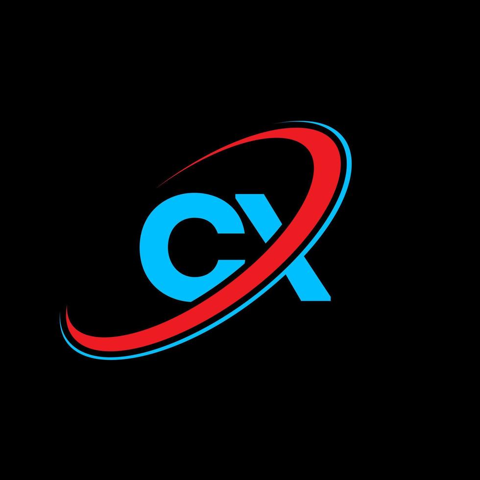 CX C X letter logo design. Initial letter CX linked circle uppercase monogram logo red and blue. CX logo, C X design. cx, c x vector