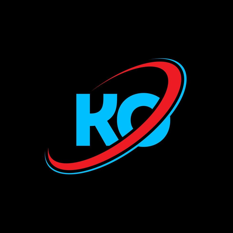 logotipo de k.o. diseño ko. letra ko azul y roja. diseño del logotipo de la letra ko. letra inicial ko círculo vinculado logotipo de monograma en mayúsculas. vector