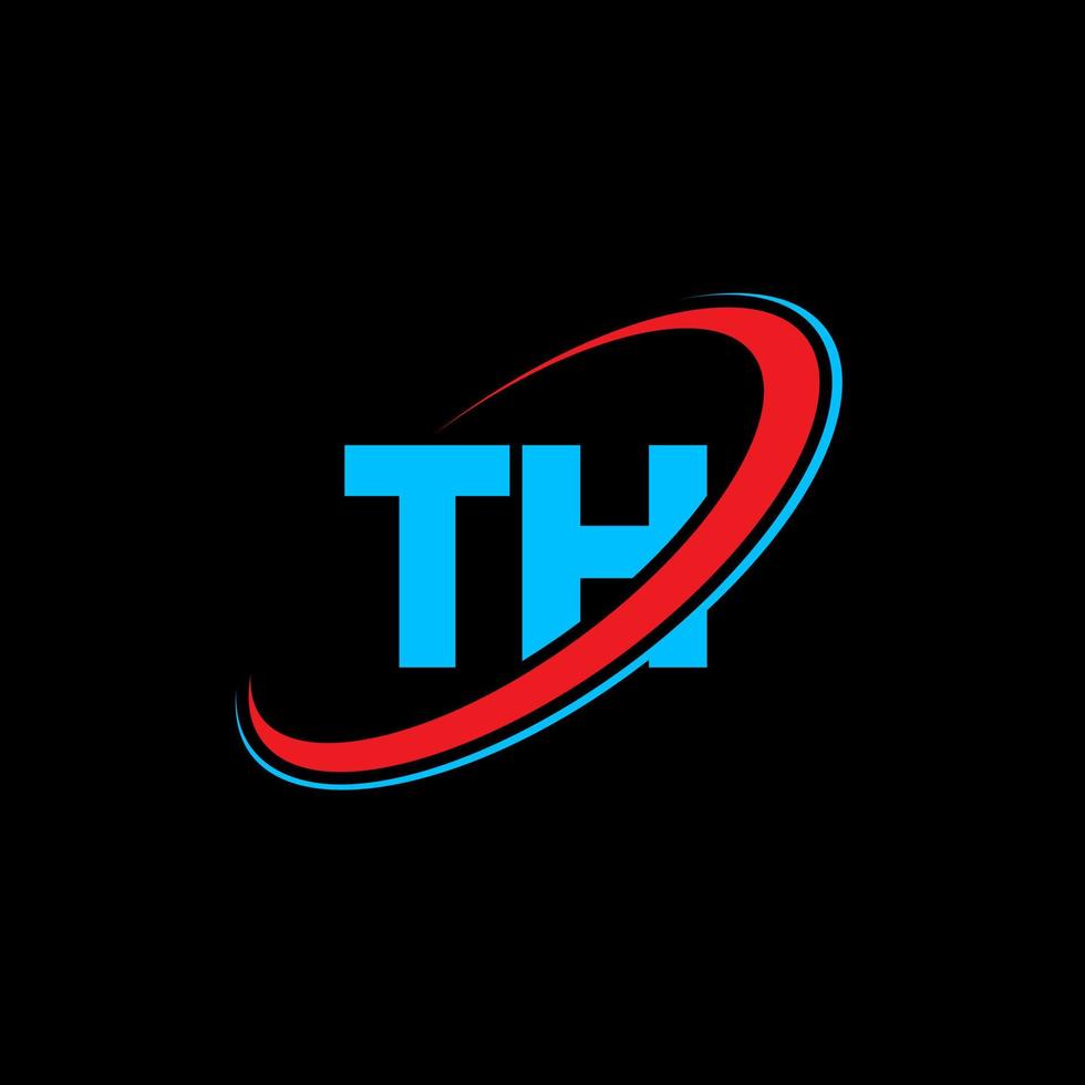 TH T H letter logo design. Initial letter TH linked circle uppercase monogram logo red and blue. TH logo, T H design. th, t h vector