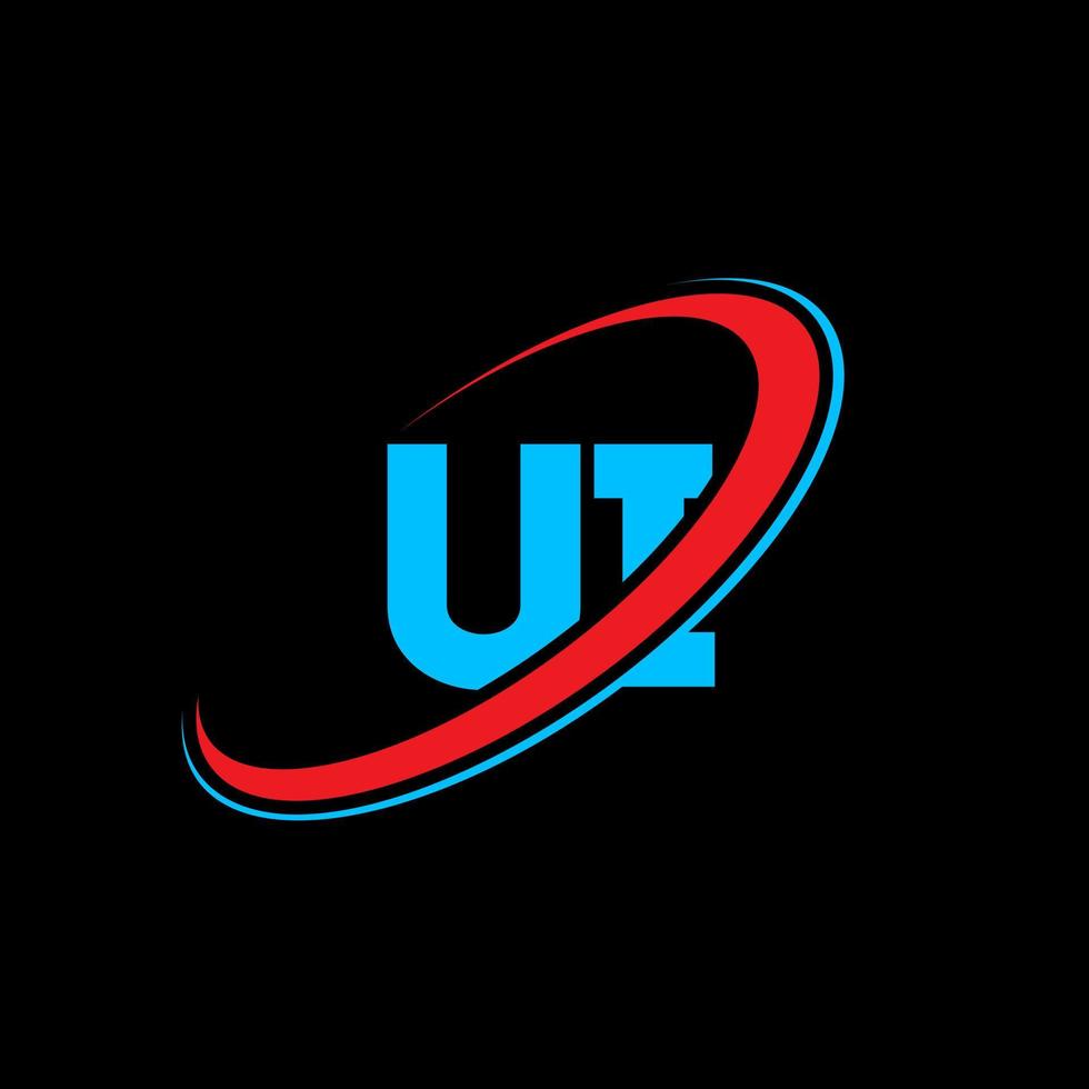 UI U I letter logo design. Initial letter UI linked circle uppercase monogram logo red and blue. UI logo, U I design. ui, u i vector