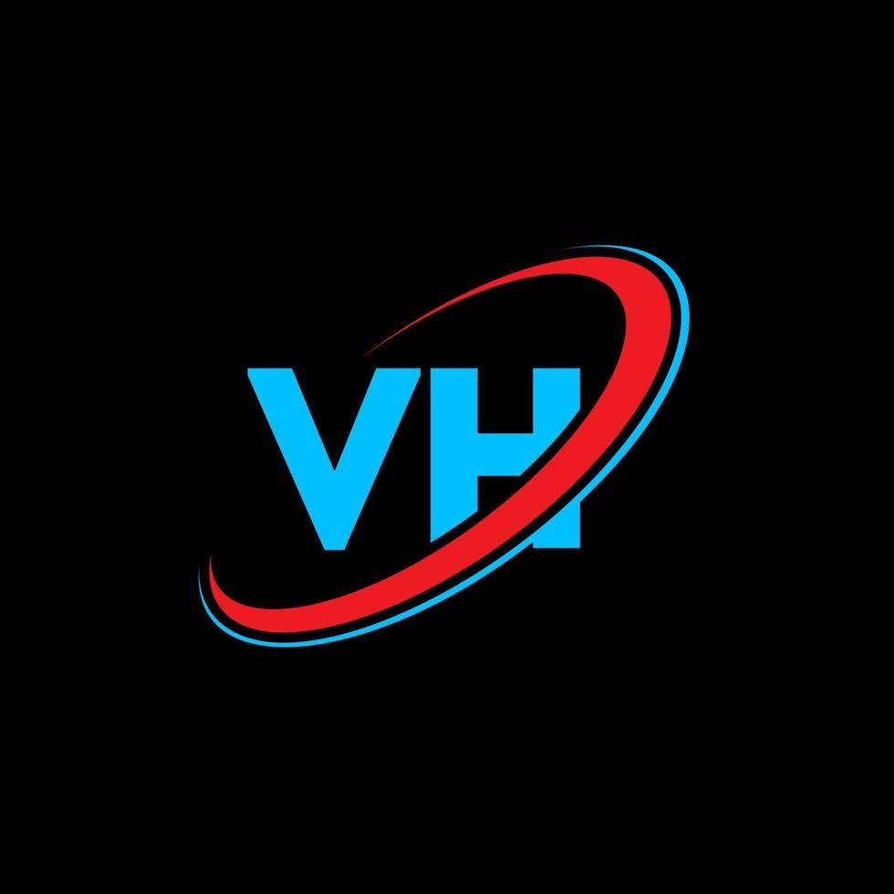 VH V H letter logo design. Initial letter VH linked circle uppercase monogram logo red and blue. VH logo, V H design. vh, v h vector