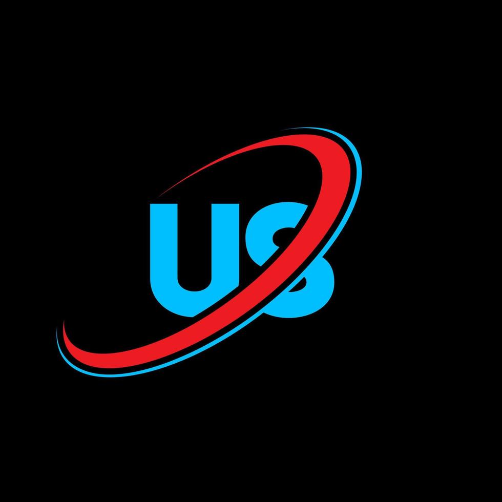 US U S letter logo design. Initial letter US linked circle uppercase monogram logo red and blue. US logo, U S design. us, u s vector