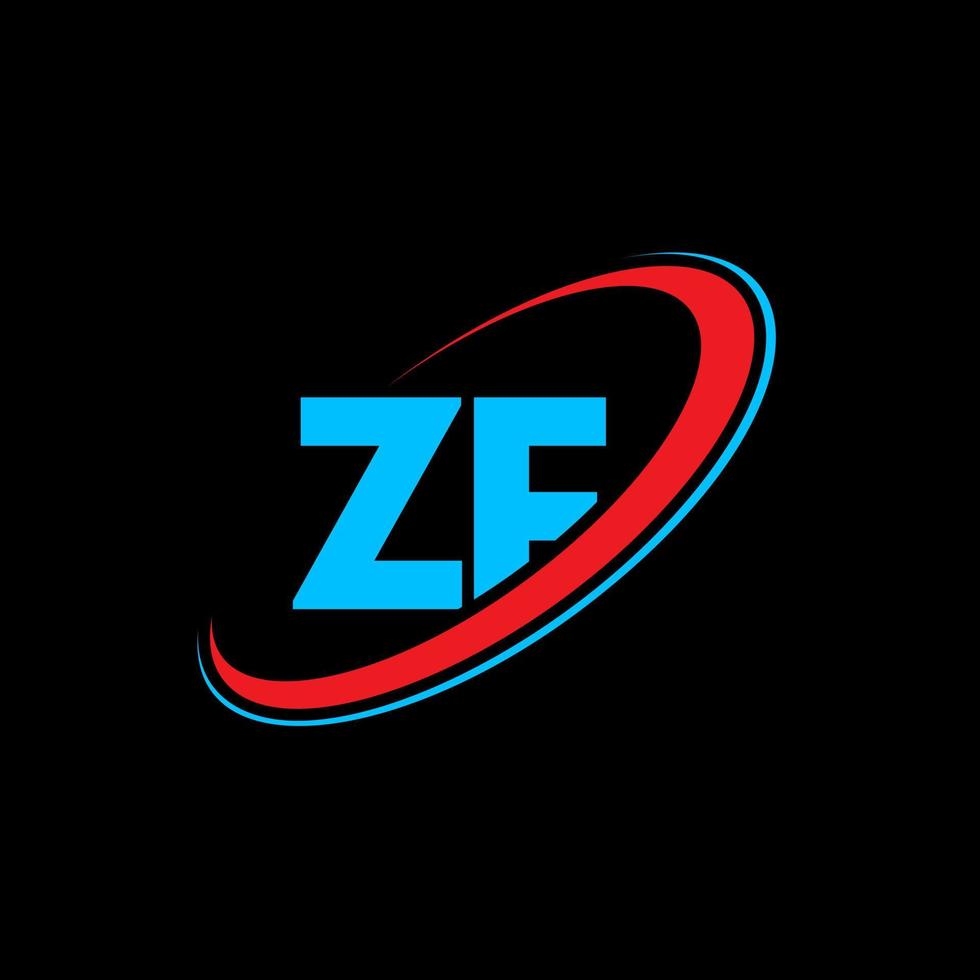 ZF Z F letter logo design. Initial letter ZF linked circle uppercase monogram logo red and blue. ZF logo, Z F design. zf, z f vector
