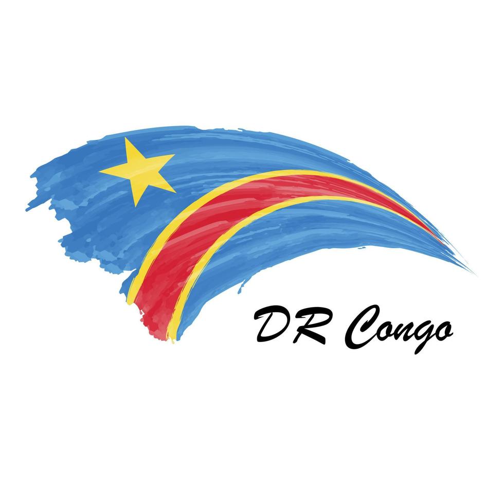 Watercolor painting flag of DR Congo. Brush stroke illustration vector