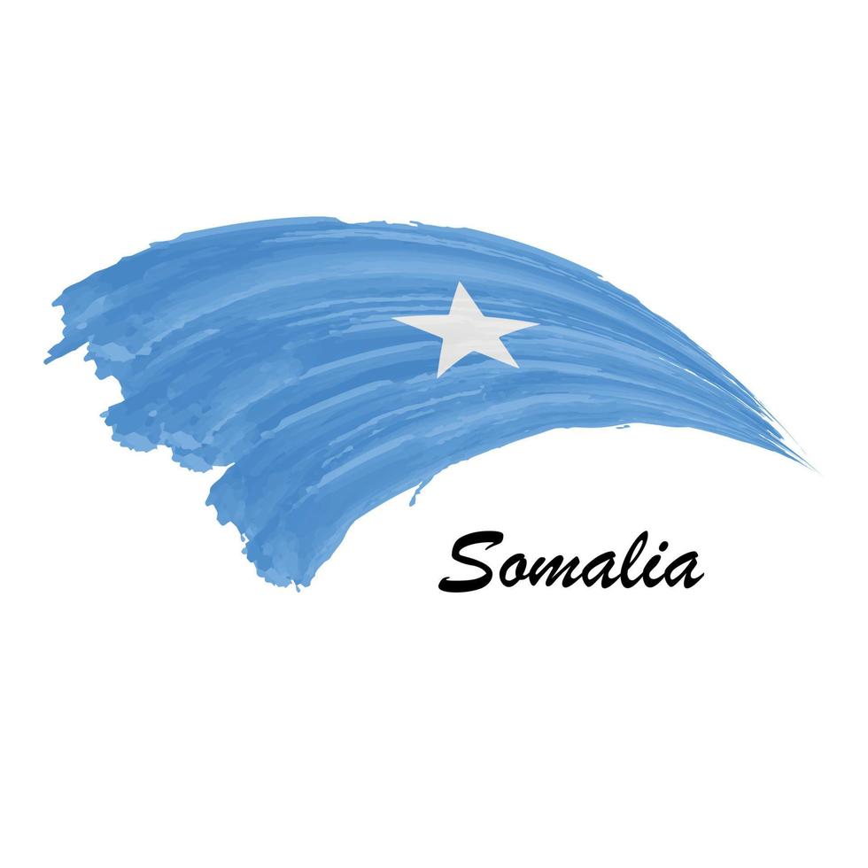 Watercolor painting flag of Somalia. Brush stroke illustration vector