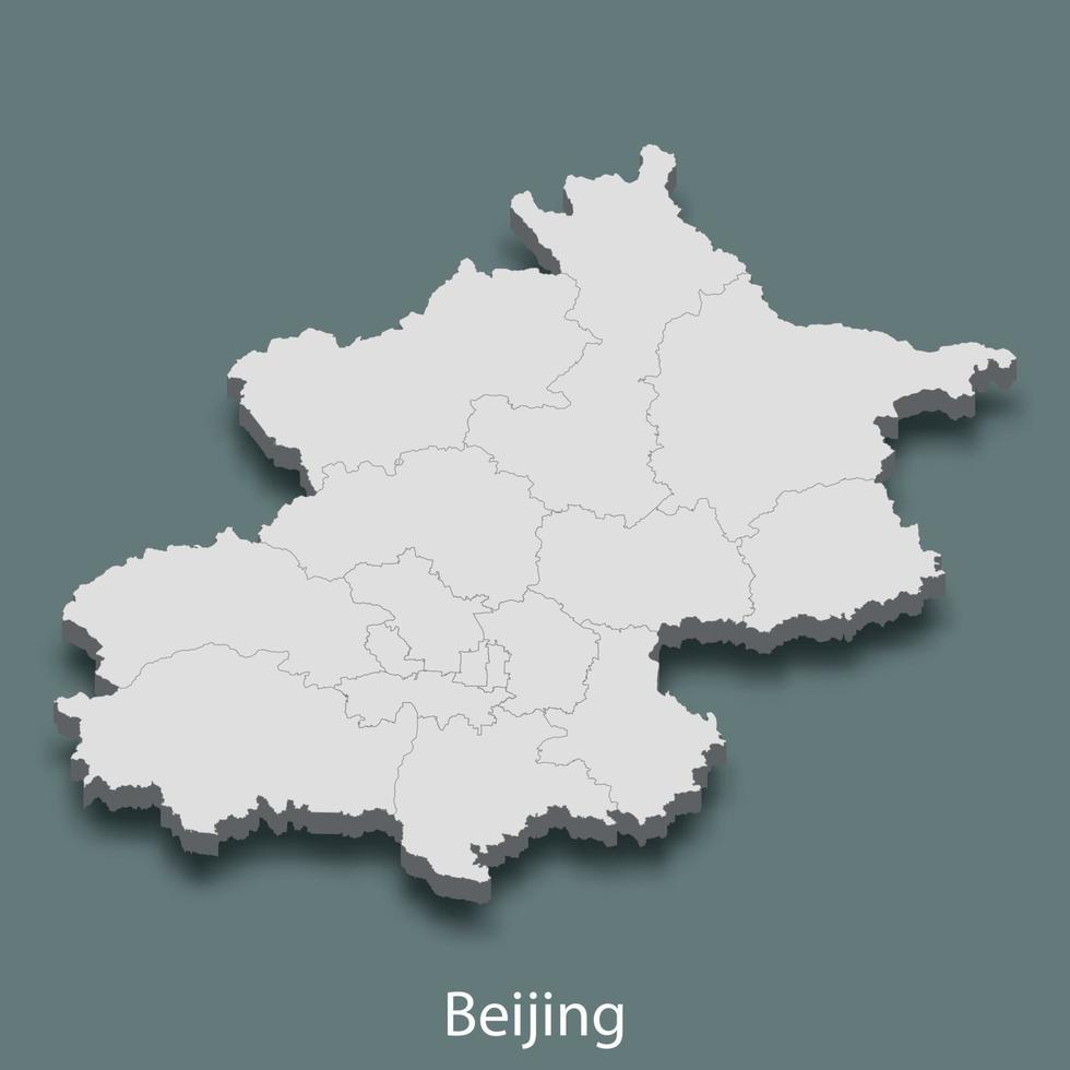 3d isometric map of Beijing is a city of China vector