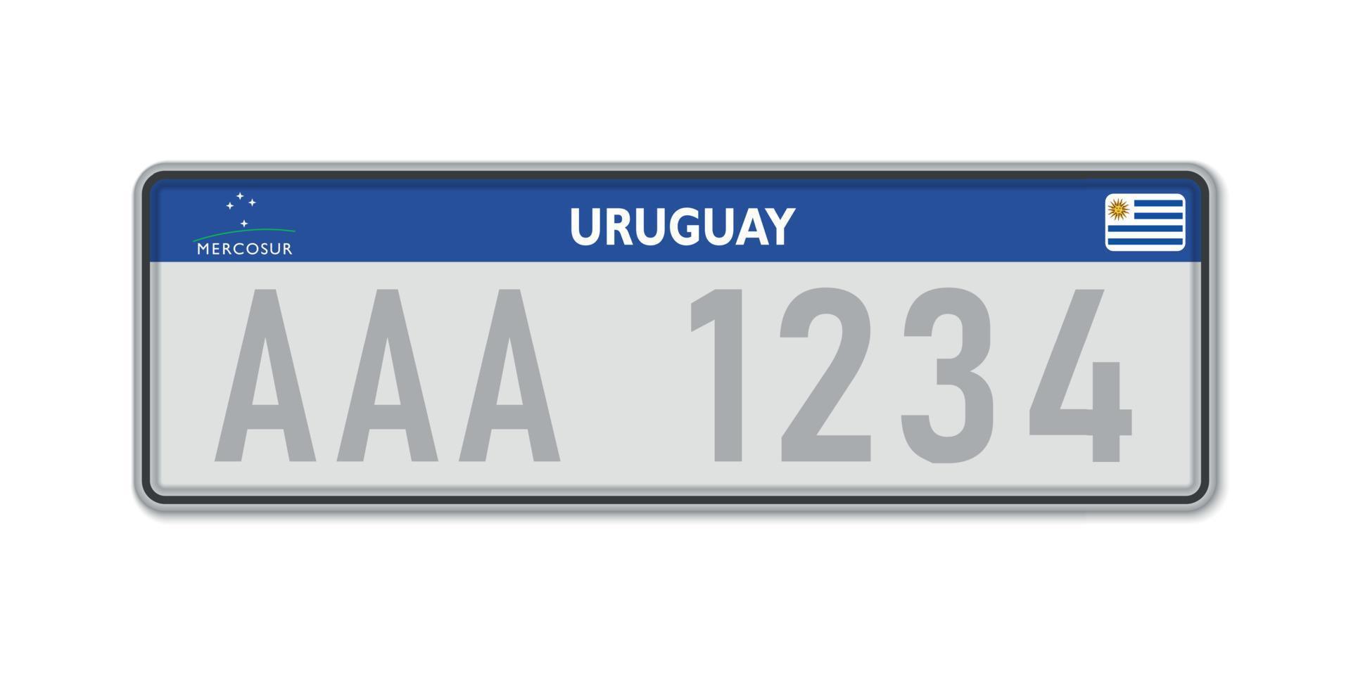 Car number plate . Vehicle registration license of Uruguay vector