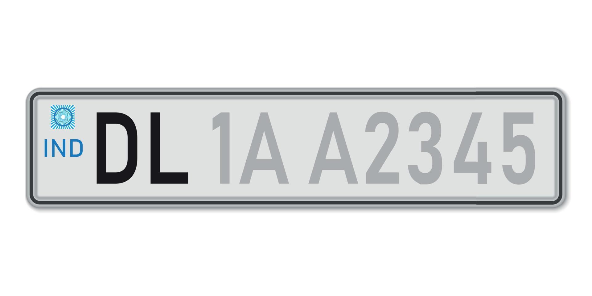 Car number plate Delhi. Vehicle registration license of India. vector