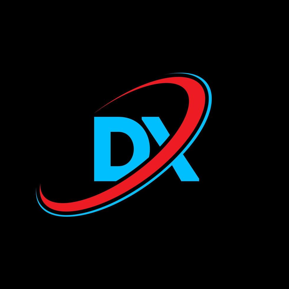 DX D X letter logo design. Initial letter DX linked circle uppercase monogram logo red and blue. DX logo, D X design. dx, d x vector